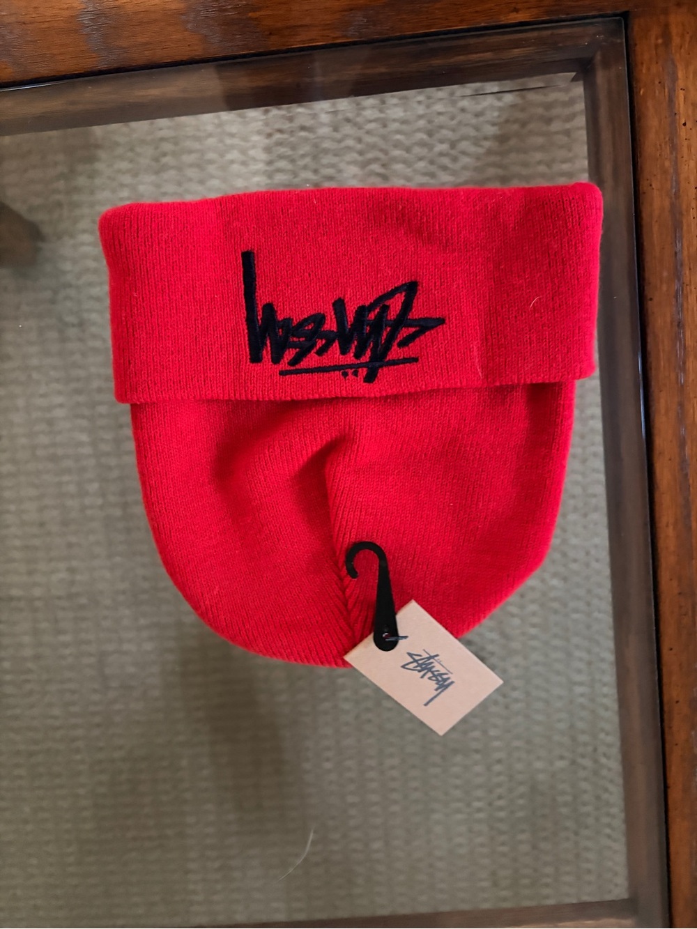 Stussy Red Beanie with Black Script Logo